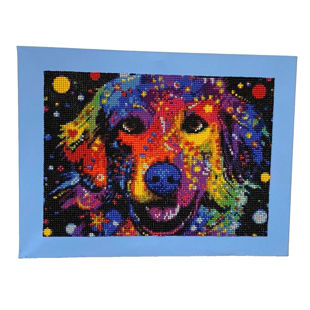 Dog Diamond Dots Wall Art Painting Lab Golden Retriever Canvas Colorful Rainbow